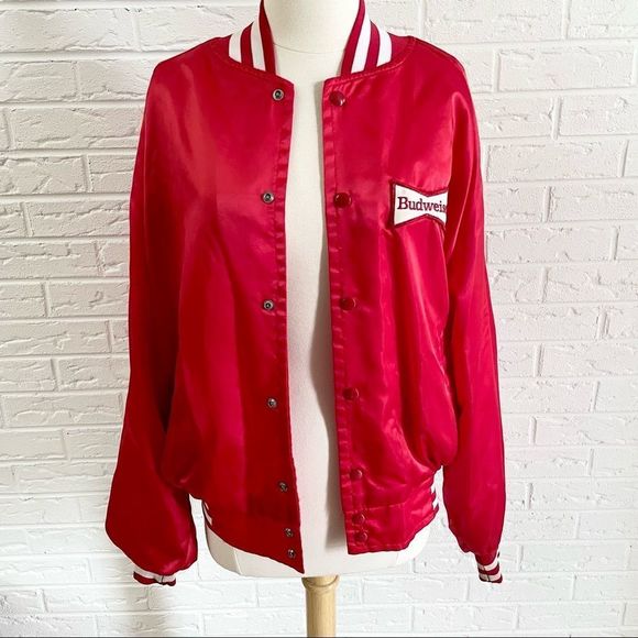 Budweiser Other - Vintage 80s Budweiser Red Varsity Button Jacket XXL